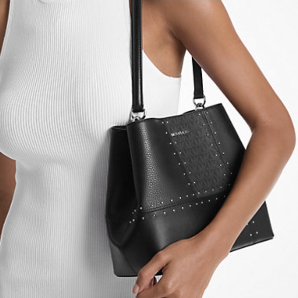 Michael Kors Pratt Medium Studded Patchwork and Signature Logo Shoulder Bag NWT